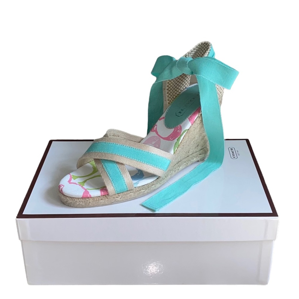 Coach Maryn Espadrille Wedge Tie Up Natural/White Sandals, Size 8